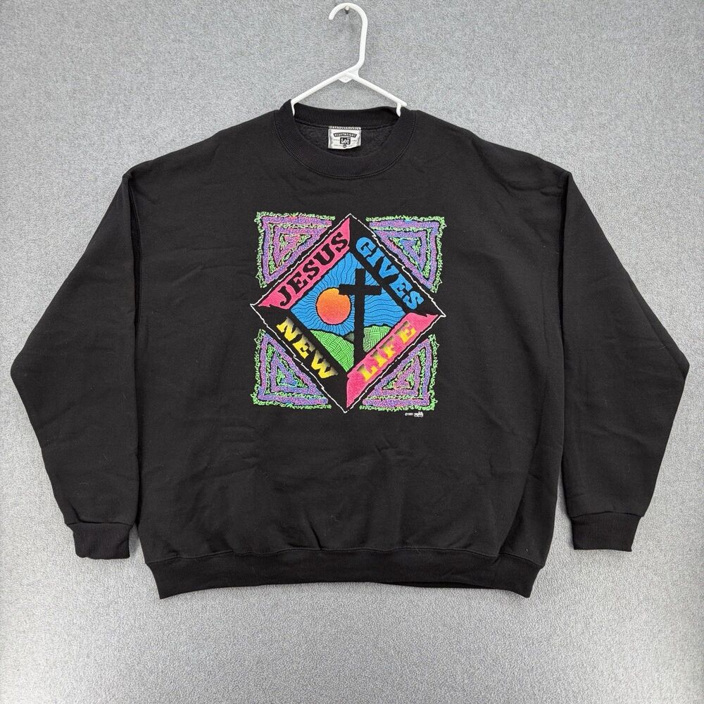 Vintage 1991 Jesus Gives New Life Lee Heavyweight Sweatshirt 2XL USA Christian